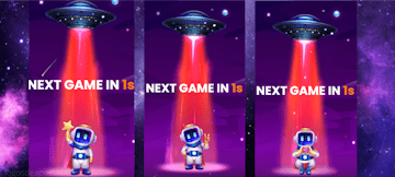Fundo roxo com 3 imagens do jogo Spaceman escrito: Próxima partida em um segundo.