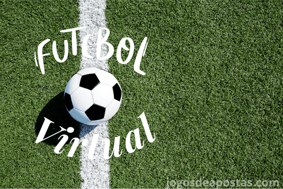 Imagem de um bola em um gramado com o texto futebol virtual