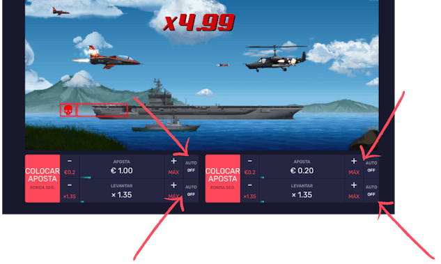 Imagem mostrando a opcao de auto jogo no jogo Jet Lucky 2