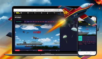 Mockup de um celular e computador no jogo Jet Lucky 2