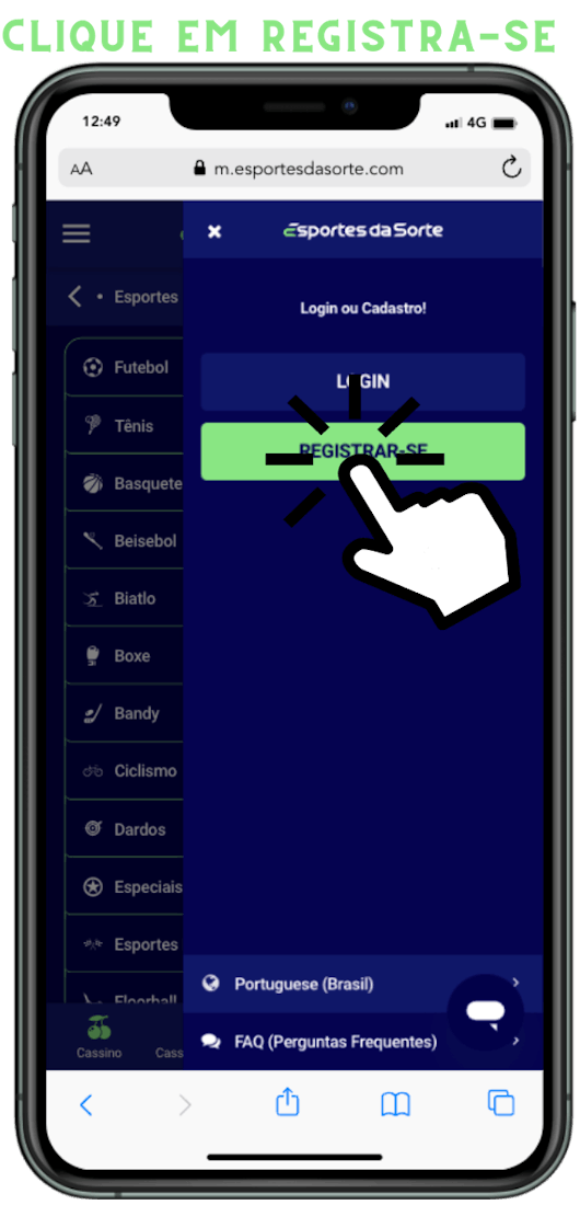 Passo 1 de como se cadastrar no Esportes da sorte