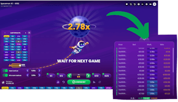 Screenshot do jogo Spaceman com uma seta sinalizando as apostas ao vivo.