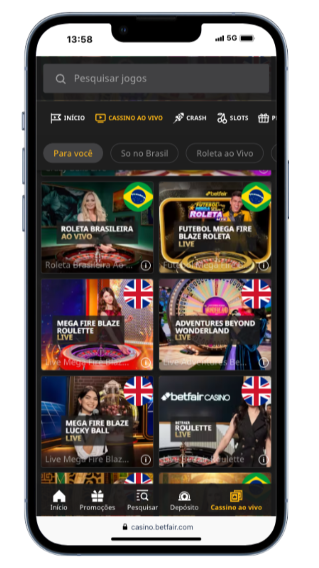 Betfair cassino ao vivo