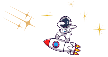 Desenho de um astronauta em cima de um foguete